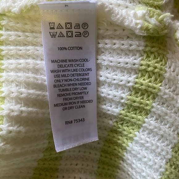 NWT CUPCAKES and CASHMERE STRIPED GREEN WHITE KNIT OVERSIZED PULLOVER Sz L . - Picture 6 of 9